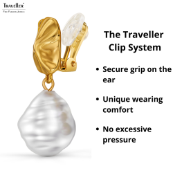 Traveller Clip-on Earrings - Drop Earrings - 22ct Gold Plated - Pearl - 14x12 mm - White -  30x12 mm - 114337