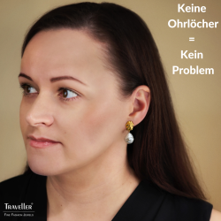 Traveller Ohrclips - Hänger - 22kt Vergoldet - Perle - 14x12 mm - Weiß -  30x12 mm - 114337