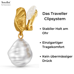 Traveller Ohrclips - Hänger - 22kt Vergoldet - Perle - 14x12 mm - Weiß -  30x12 mm - 114337