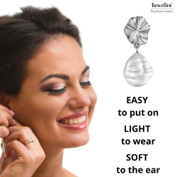 Traveller Clip-on Earrings - Drop Earring - Silver Coloured - Pearl - 14x12mm - White - Platinum Plated - 30x12mm- 114338