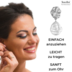 Traveller Ohrclips - Hänger - Silberfarben - Perle - 14x12 mm - Weiß -  Platiniert - 30x12 mm - 114338