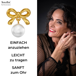Traveller Ohrstecker - 22kt Vergoldet - Perle - Ø 8mm - Weiß - Schleife - 17x14 mm - 114339