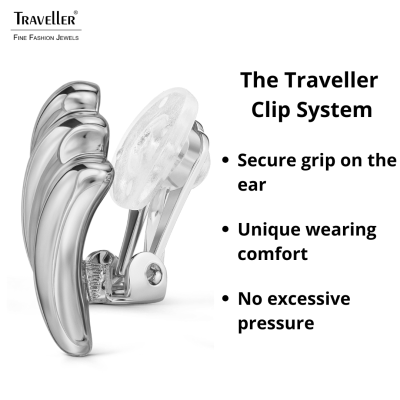 Traveller Clip-on Earrings - Silver Coloured - Platinum Plated - 17x10 mm - 157770