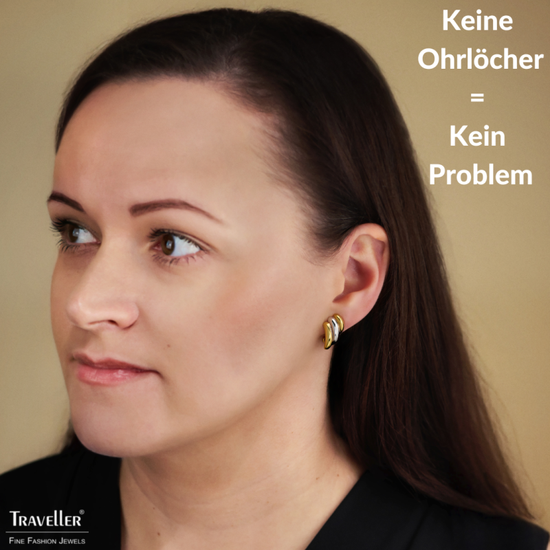 Traveller Ohrclips - Bicolor - 22kt Vergoldet & Platiniert - 17x10 mm - 157771