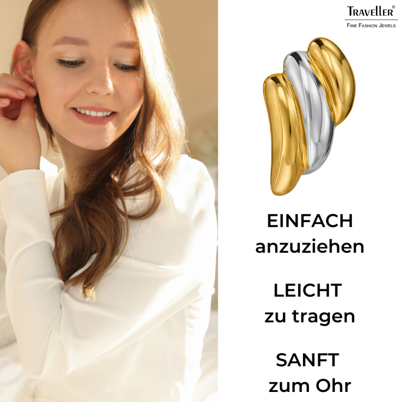 Traveller Ohrclips - Bicolor - 22kt Vergoldet & Platiniert - 17x10 mm - 157771