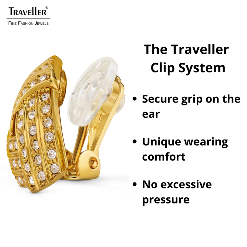 Traveller Clip-on Earrings - 22ct Gold Plated - Crystals - Triangle - 15x15 mm - 157772