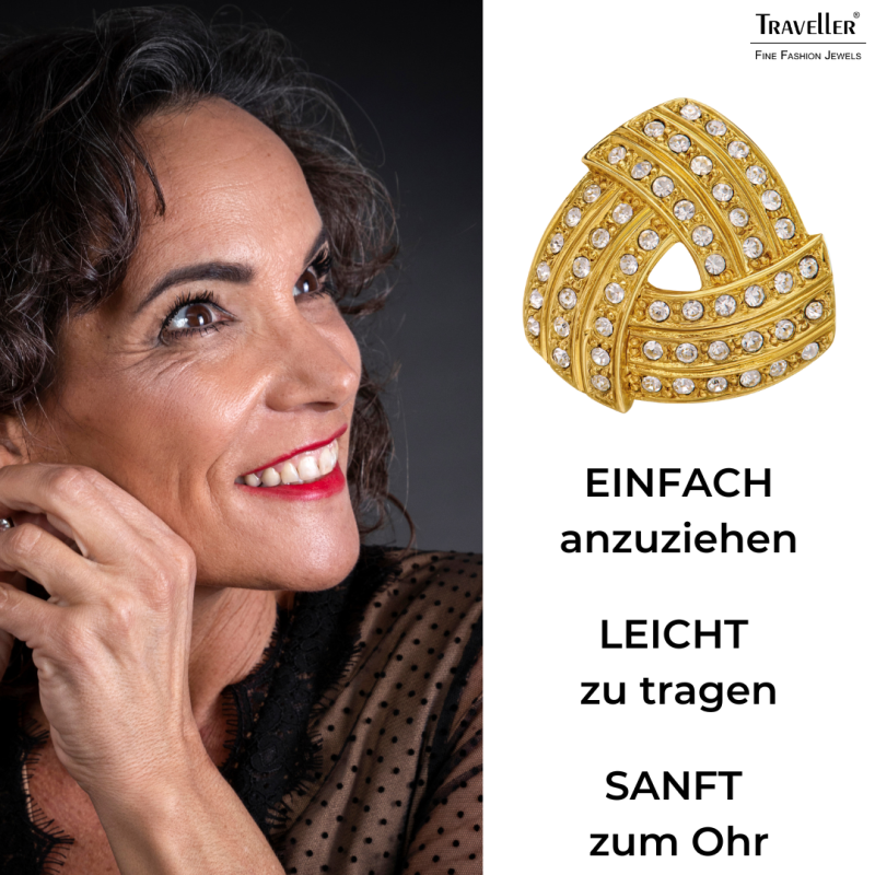 Traveller Ohrclips - 22kt Vergoldet - Kristalle - Dreieck - 15x15 mm - 157772