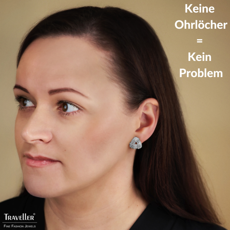 Traveller Ohrclips - Silberfarben - Kristalle - Dreieck - Platiniert - 15x15 mm - 157773