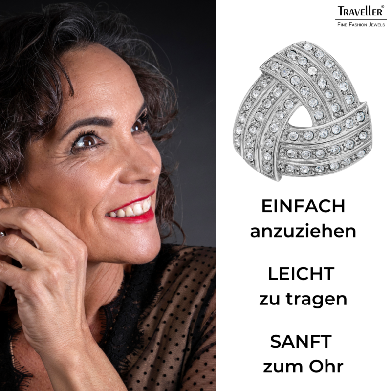 Traveller Ohrclips - Silberfarben - Kristalle - Dreieck - Platiniert - 15x15 mm - 157773