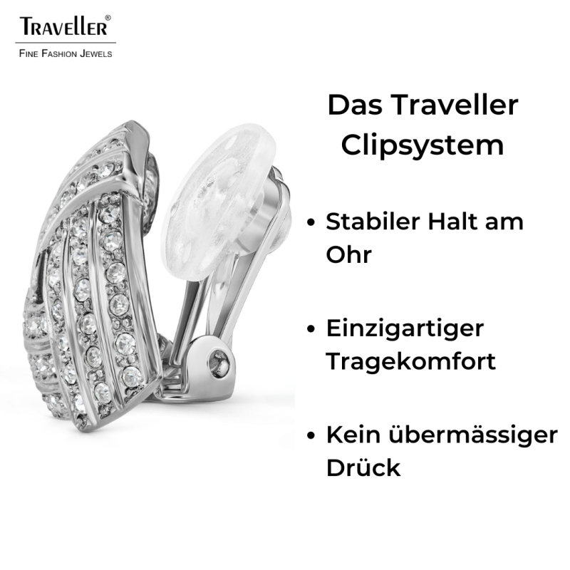 Traveller Ohrclips - Silberfarben - Kristalle - Dreieck - Platiniert - 15x15 mm - 157773