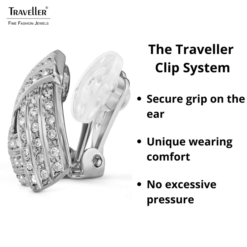 Traveller Clip-on Earrings - Silver Coloured - Crystals - Triangle - Platinum Plated - 15x15 mm - 157773