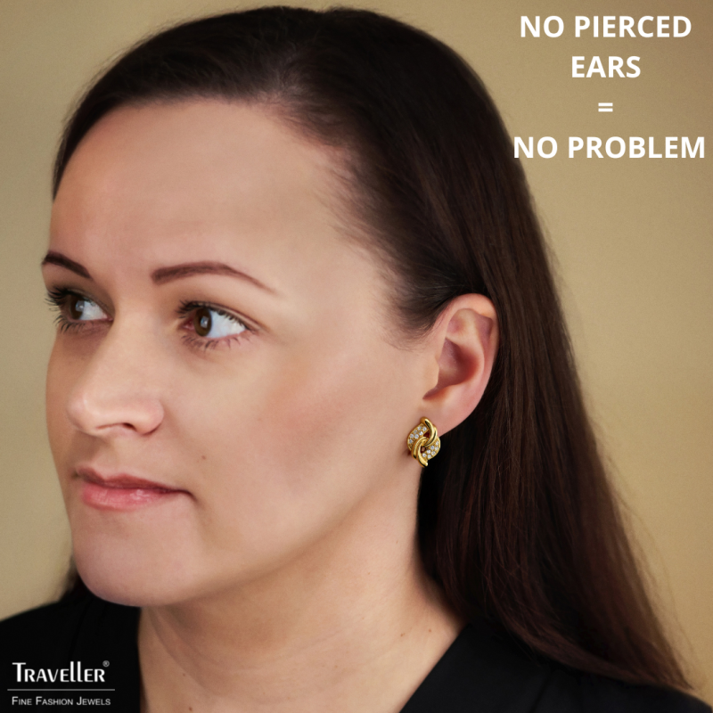 Traveller Clip-on Earrings - 22ct Gold Plated - Crystals - 20x13 mm - 157782