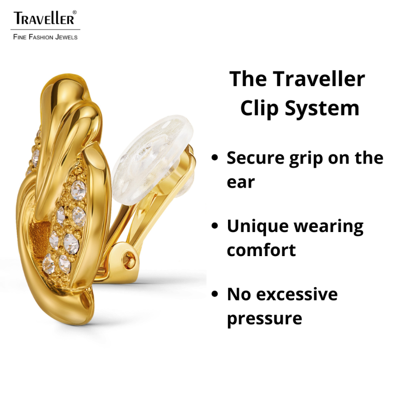 Traveller Clip-on Earrings - 22ct Gold Plated - Crystals - 20x13 mm - 157782