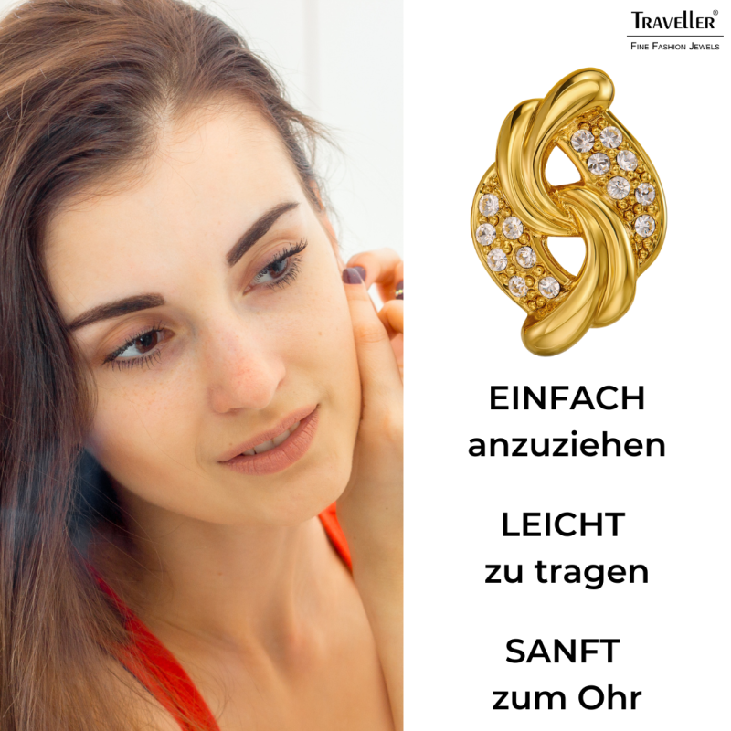 Traveller Ohrclip - 22kt Vergoldet - Kristalle - 20x13 mm - 157782