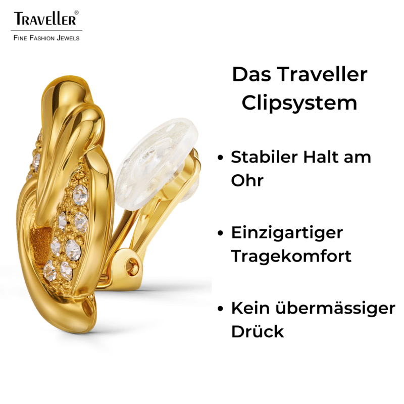 Traveller Ohrclip - 22kt Vergoldet - Kristalle - 20x13 mm - 157782