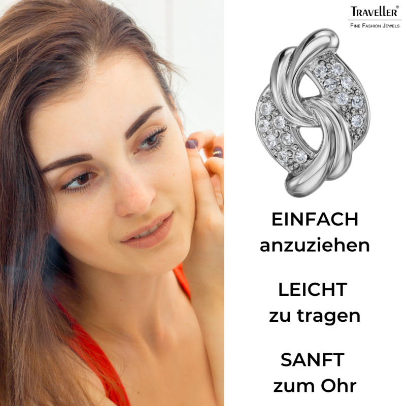 Traveller Ohrclip - Silberfarben - Kristalle - Platiniert - 20x13 mm - 157783