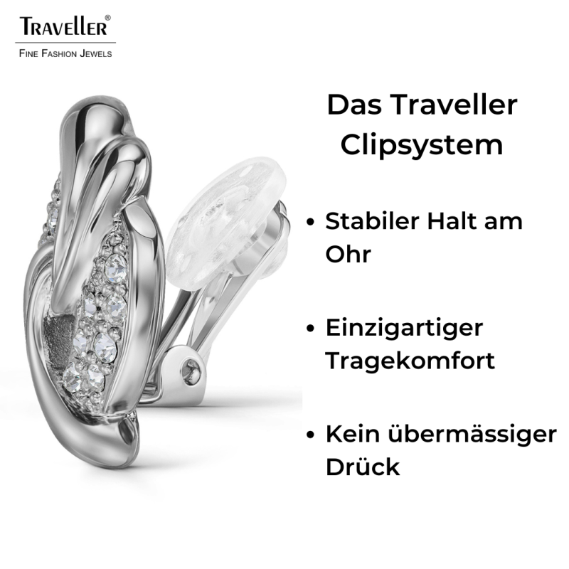 Traveller Ohrclip - Silberfarben - Kristalle - Platiniert - 20x13 mm - 157783