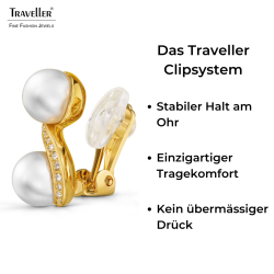 Traveller Ohrclips - 22kt Vergoldet - Perle - Ø 10mm - Weiß - Kristalle - 17x13 mm - 114350