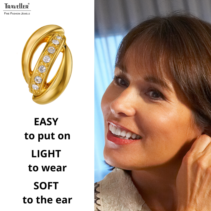 TravellerClip-on Earrings - 22ct Gold Plated - Crystals - 18x10 mm - 157774