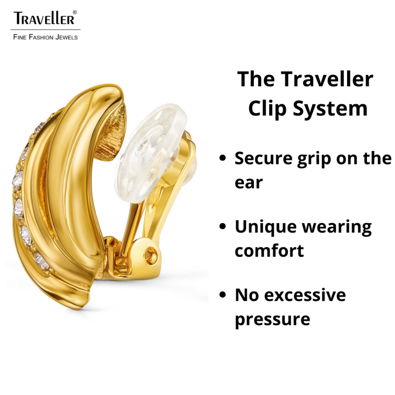 TravellerClip-on Earrings - 22ct Gold Plated - Crystals - 18x10 mm - 157774