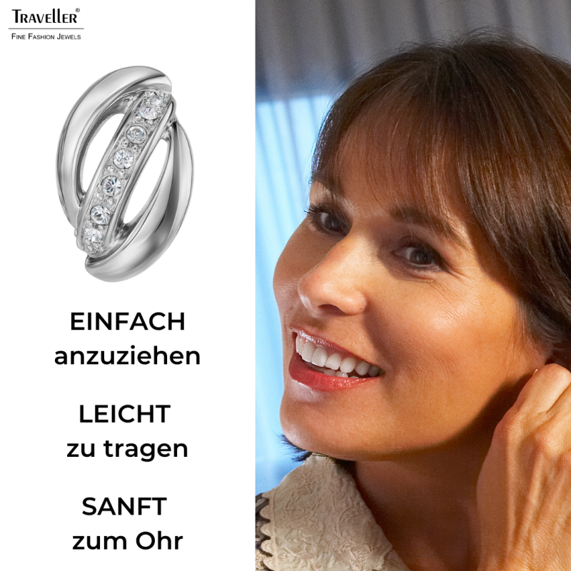 Traveller Ohrclips - Silberfarben - Kristalle - Platiniert - 18x10 mm - 157775