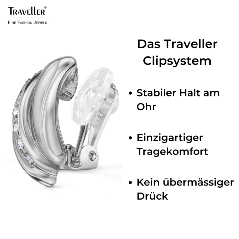 Traveller Ohrclips - Silberfarben - Kristalle - Platiniert - 18x10 mm - 157775