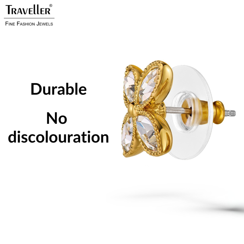 Traveller Earrings - 22ct Gold Plated - Crystals - Flower - Ø 13 mm  - 157790