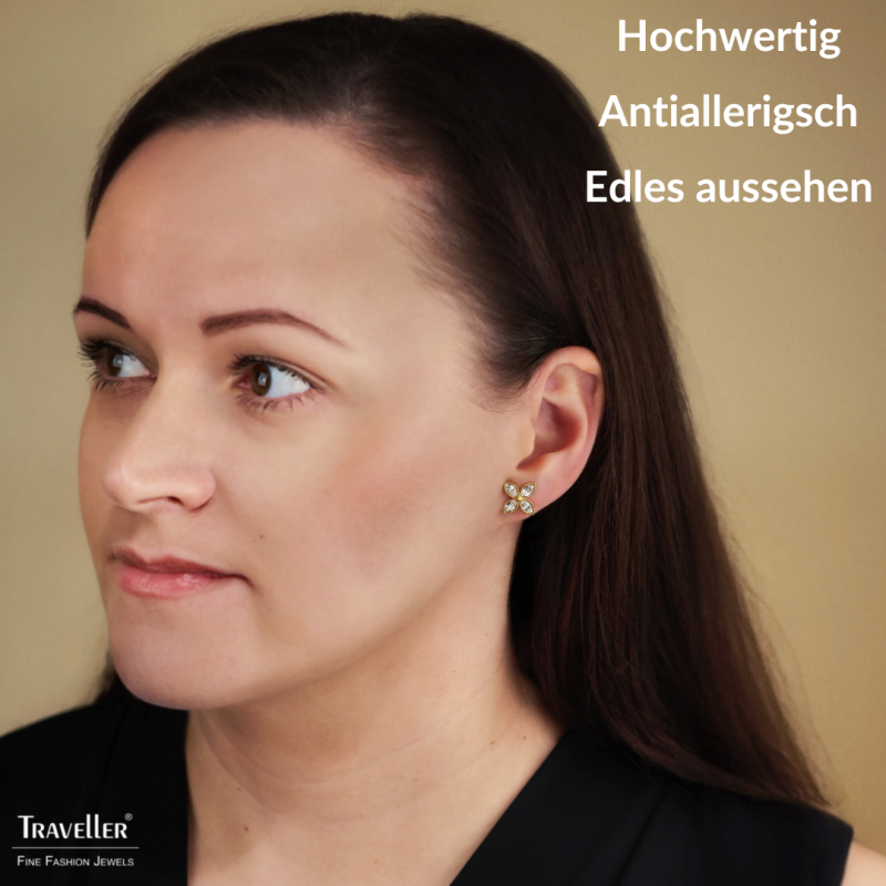 Traveller Ohrstecker - 22kt Vergoldet - Kristalle - Blüme - Ø 13 mm  - 157790