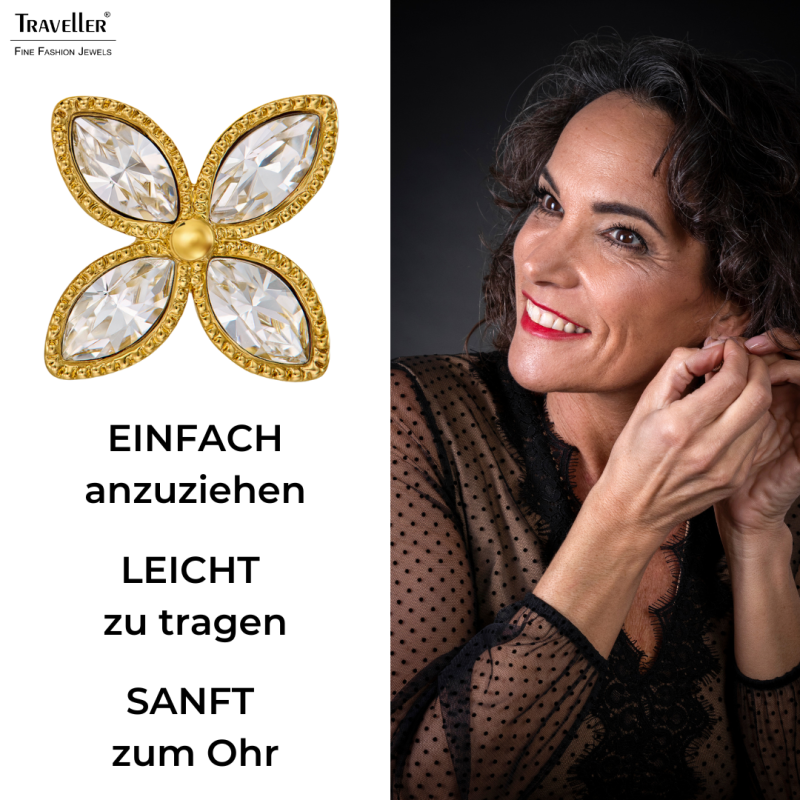 Traveller Ohrstecker - 22kt Vergoldet - Kristalle - Blüme - Ø 13 mm  - 157790