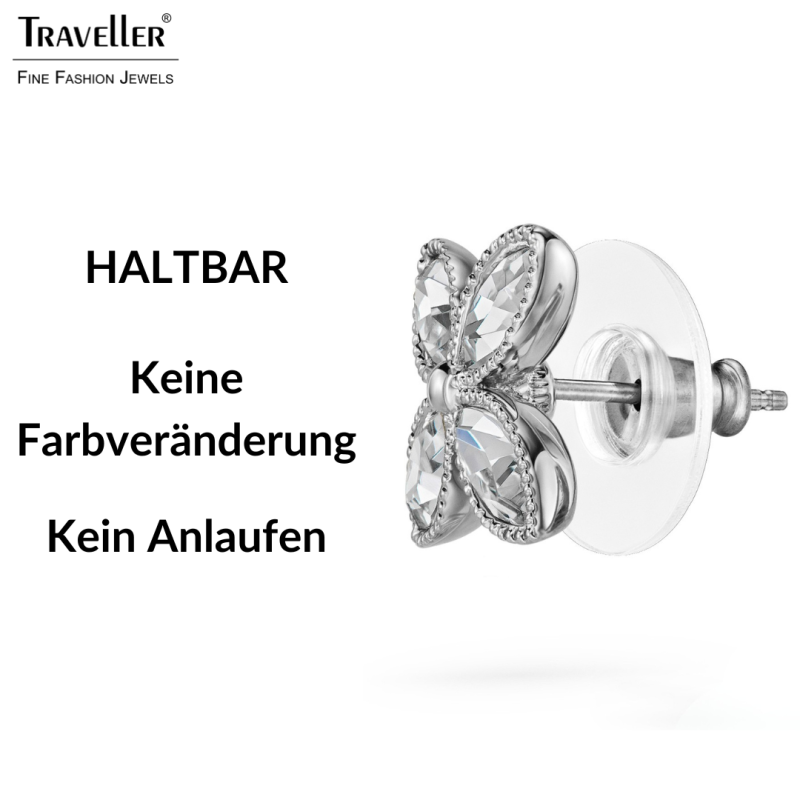 Traveller Ohrstecker - Silberfarben - Kristalle - Blüme - Platiniert - Ø 13 mm  - 157791