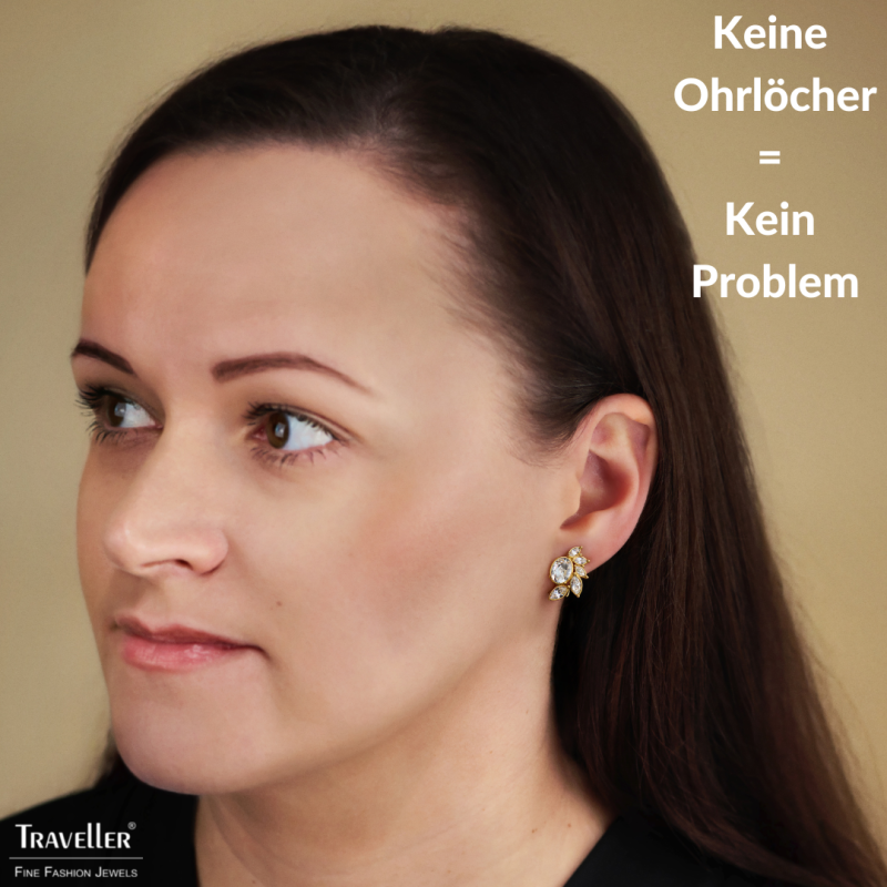 Traveller Ohrclips - 22kt Vergoldet - Kristalle - Blume - 20x12 mm - 157776