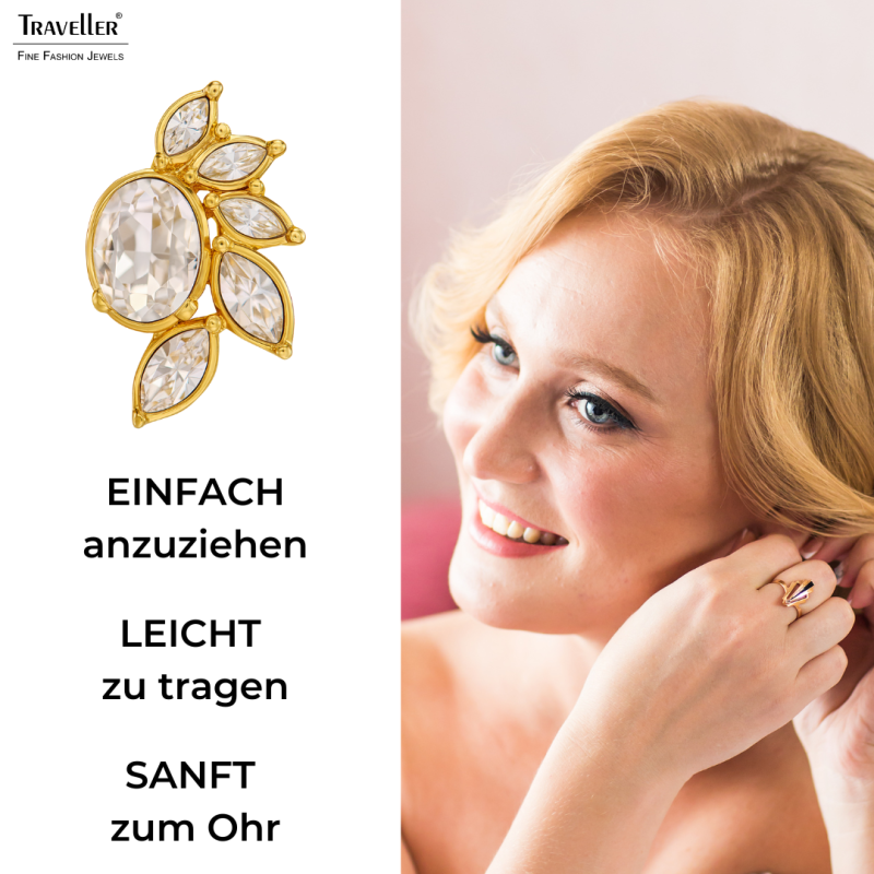 Traveller Ohrclips - 22kt Vergoldet - Kristalle - Blume - 20x12 mm - 157776