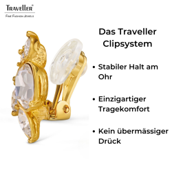 Traveller Ohrclips - 22kt Vergoldet - Kristalle - Blume - 20x12 mm - 157776