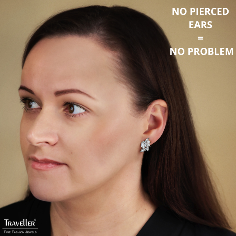 Traveller Clip-on Earrings - Silver Coloured - Crystals - Platinum Plated - Flower - 20x12 mm - 157777