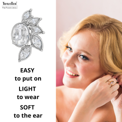 Traveller Clip-on Earrings - Silver Coloured - Crystals - Platinum Plated - Flower - 20x12 mm - 157777