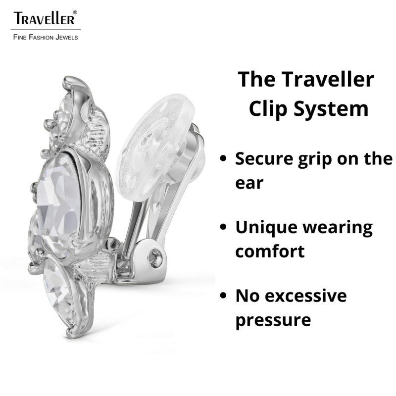 Traveller Clip-on Earrings - Silver Coloured - Crystals - Platinum Plated - Flower - 20x12 mm - 157777