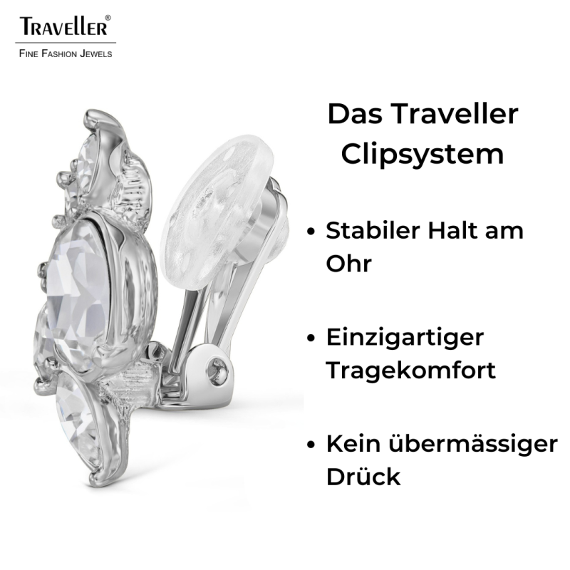 Traveller Ohrclips - Silberfarben - Kristalle - Platiniert - Blume - 20x12 mm - 157777