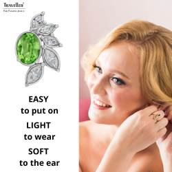 Traveller Clip-on Earrings - Silver Coloured - Crystals - Green / Peridot - Platinum Plated - Flower - 20x12 mm - 157779