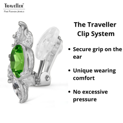 Traveller Clip-on Earrings - Silver Coloured - Crystals - Green / Peridot - Platinum Plated - Flower - 20x12 mm - 157779
