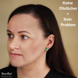 Traveller Ohrclips - Silberfarben - Kristalle - Grün / Peridot - Platiniert - Blume - 20x12 mm - 157779