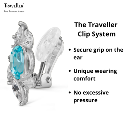 Traveller Clip-on Earrings - Silver Coloured - Crystals - Light Blue - Platinum Plated - Flower - 20x12 mm - 157781