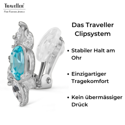 Traveller Oorclips - Zilverkleurig - Kristallen - Blauw / Aqua Bohemica - Geplatineerd - 20x12 mm - 157781