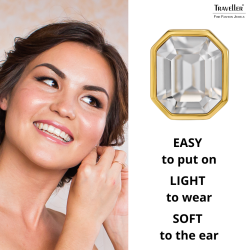 Traveller Clip-on Earrings - 22ct Gold Plated - Crystal - 12x10 mm - Rectangle - 14x12mm - 157784