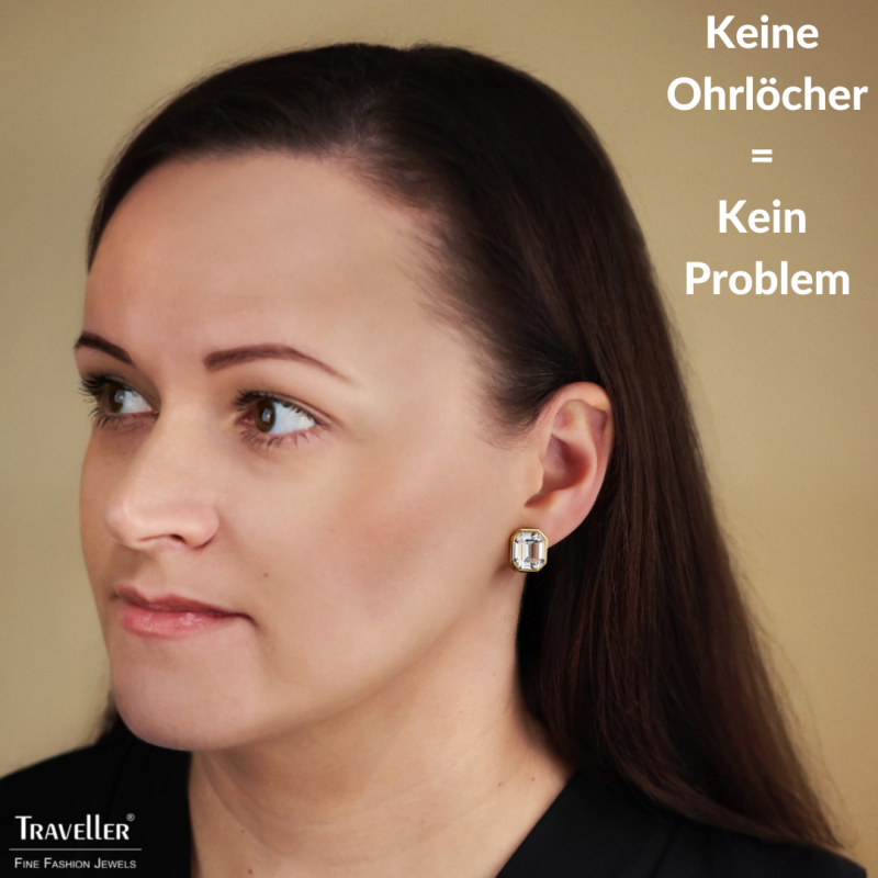 Traveller Ohrclips - 22kt Vergoldet - Kristall - 12x10 mm - Rechteck - 14x12mm - 157784