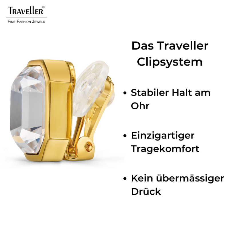 Traveller Ohrclips - 22kt Vergoldet - Kristall - 12x10 mm - Rechteck - 14x12mm - 157784