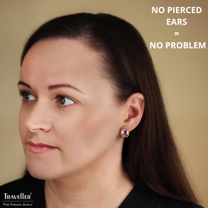 Traveller Clip-on Earrings - 22ct Gold Plated - Crystal - 12x10 mm - Light Purple - 14x12mm - 157786