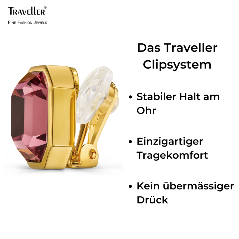 Traveller Ohrclips - 22kt Vergoldet - Kristall - 12x10 mm - Hellviolet / Amethyst - 14x12mm - 157786