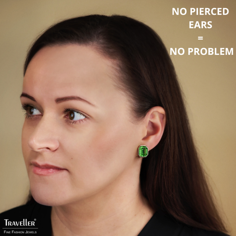  Traveller Clip-on Earrings - Silver Coloured - Crystal - Green / Peridot - 12x10 mm - Platinum Plated - 14x12mm - 157788