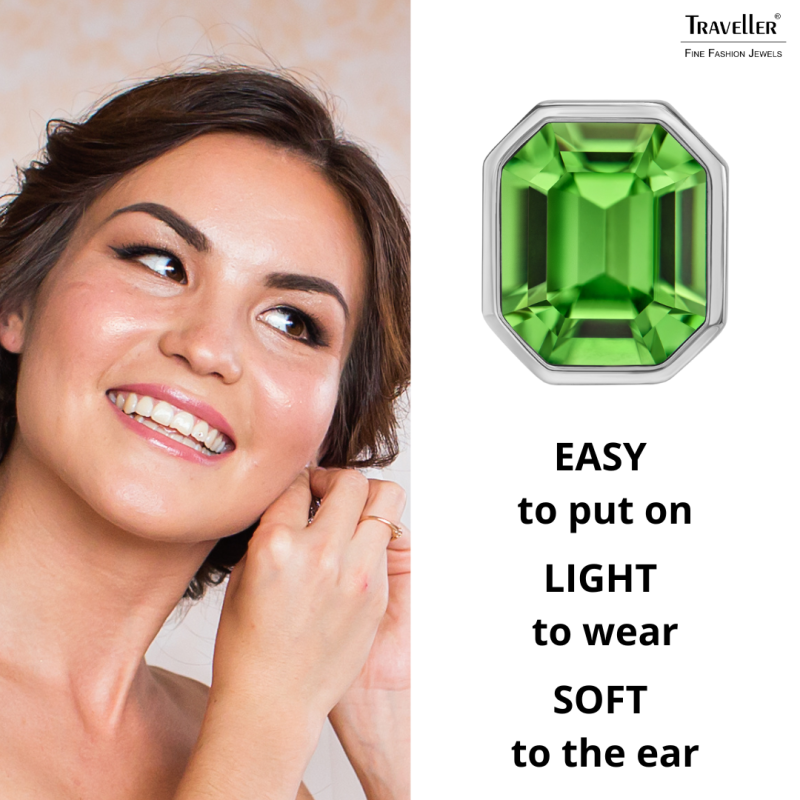  Traveller Clip-on Earrings - Silver Coloured - Crystal - Green / Peridot - 12x10 mm - Platinum Plated - 14x12mm - 157788