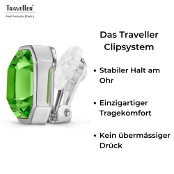 Traveller Ohrclips - Silberfarben - Kristall - Grün / Peridot - 12x10 mm - Platiniert - 14x12mm - 157788